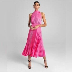 A.L.C. Size 6 Pink Satin Renzo Sleeveless Pleated Smocked Blouson Midi Dress